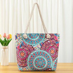Beach Bag Tote Tropical Art Glass Mosaic Look Double Handle